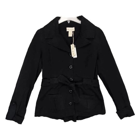 NWT Mod O Doc Women's 2 Black Safari Jacket, Tie Waist Peacoat Pockets $108 - Picture 1 of 6